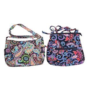Set of 2 Vera Wanna-bes Shoulder Bags Quilted Purse Paisley Floral Zip Close Lot